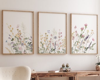 Arte de parede para berçário boho, decoração de berçário com flores silvestres, berçário floral, decoração de berçário para meninas, berçário de flores vintage, estampa botânica, decoração para casa
