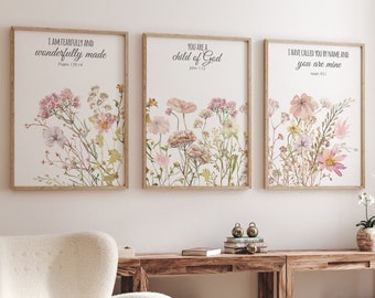 Wildflower Nursery Print: Boho Floral Decor, Bible Verse Art