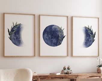 Moon nursery decor, moon print, navy blue nursery, sage nursery, full moon print, gender neutral, woodland nursery, moon nursery