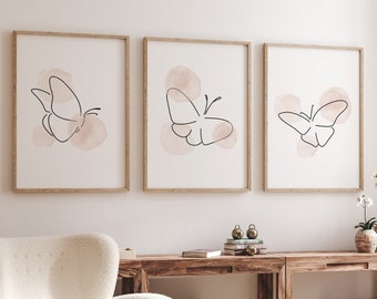 Butterfly Line Art Print: Blush Pink Nursery Decor