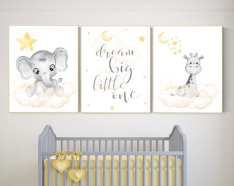 Elephant Giraffe Nursery Print, Gender Neutral Decor