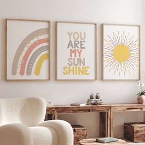 Rainbow nursery, Boho Nursery, earth colors, Nursery decor gender neutral, moon nursery, Abstract Art, sun nursery, Mid Century Print