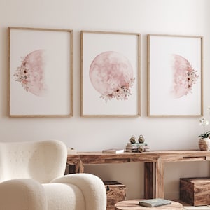 Moon Phases. Pink Wall Art Set for Girl's Nursery