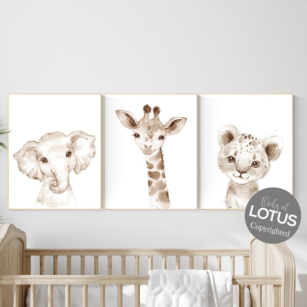 Nursery wall art animals, gray nursery, gender neutral nursery, neutral nursery, baby room decor, bear, elephant, giraffe, animal prints