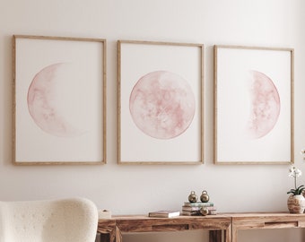 Blush Pink Moon Phases Print: Nursery Wall Art