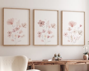 Boho Wildflower Nursery Print: Blush Pink Floral Art