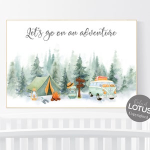 Woodland nursery, camping nursery, let's go on an adventure, tree nursery, Camping Prints, Adventure Nursery Decor, Travel nursery