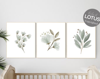 Sage Green Flower Nursery Art Prints: Boho Floral Wall Decor