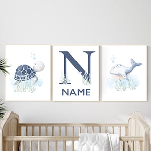 Décor de chambre d'enfant océan, chambre d'enfant sous la mer, chambre d'enfant neutre, ensemble d'impressions de chambre d'enfant nautique, chambre d'enfant de la mer, tortue de mer, chambre d'enfant des baleines