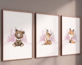 Baby Girl Nursery Wall Decor Woodland Theme Art Forest Animal Creatures ...