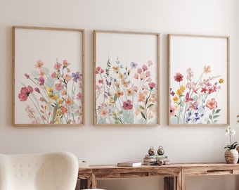 Arte de parede para berçário boho, decoração de berçário com flores silvestres, berçário floral, decoração de berçário para meninas, berçário de flores vintage, estampa botânica, decoração para casa