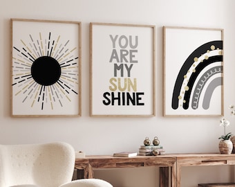 Boho Nursery, rainbow nursery, black and gold, black gold, gender neutral, moon nursery, Abstract Art, sun nursery, Mid Century Print