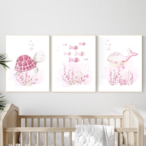 Ocean nursery decor, girl nursery, Nautical nursery print set, under the sea nursery, Under the sea wall art, pink nursery, girls room decor