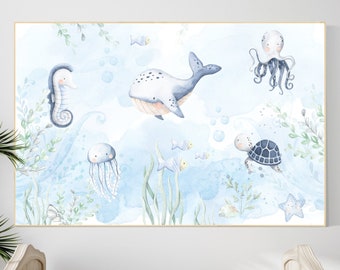 Under the Sea Nursery Print: Whale, Turtle, Octopus