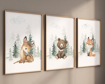 Nursery decor woodland, Woodland Nursery Wall Art, Woodland Print Set, animal prints, Woodland Animal Prints, gender neutral nursery