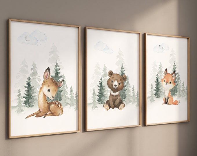 Peel & Stick 12 Woodland Animals Wall Decals Baby Bedroom Nursery Décor ...