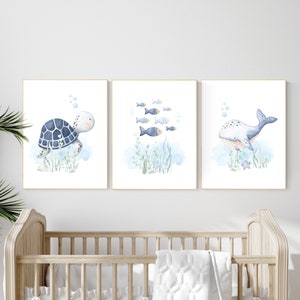 Ocean Nursery Print Set: Watercolor Sea Animals Wall Art