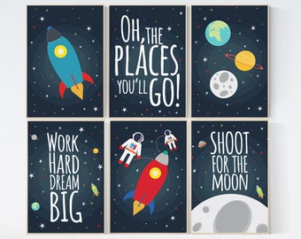 CHOOSE YOUR COLORS Oh The Places You/'ll Go Quote -Shown in Aqua Blue color Set of 3 Prints World Map Travel Nursery Art Prints