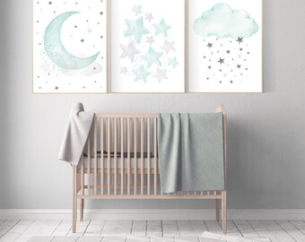 Mint Und Gelb Kindergarten Mond Und Sterne Kinderzimmer Etsy