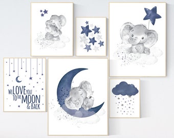 Baby Boy We Love You To The Moon And Back Elephant Pictures For Baby Room Children S Room Decor Co Handmade Products