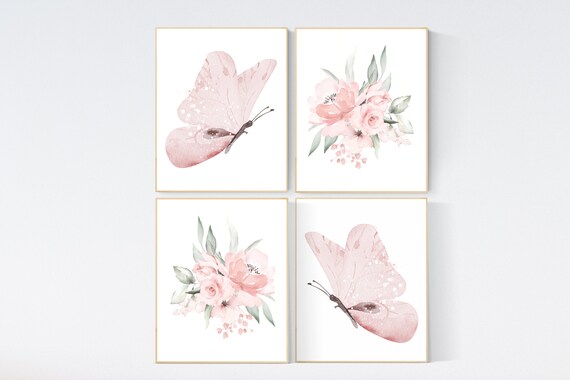 Butterfly Nursery Art, flower nursery, Girl Nursery Art, blush nursery, Butterfly prints, blush pink, boho nursery, floral nursery