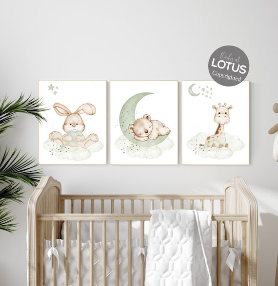 Green nursery, Gender neutral nursery, jungle animals, woodland animal nursery, sage green, bear nursery, giraffe nursery, bunny nursery