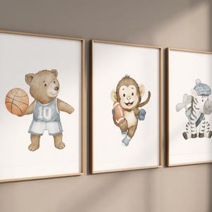 Sports nursery decor, Baby Animals Sport, Baby boy sports nursery, Safari nursery, golf print, football print, basketball, animal sports