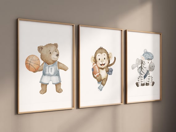 Sports nursery decor, Baby Animals Sport, Baby boy sports nursery, Safari nursery, golf print, football print, basketball, animal sports