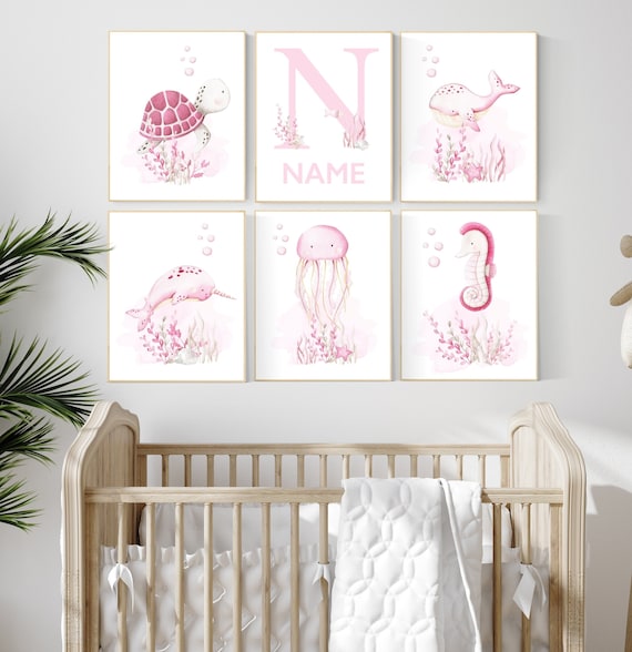 Ocean themed nursery, girl nursery, ocean nursery, under the sea nursery, pink nursery, whale nursery, sea nursery decor, sea turtle