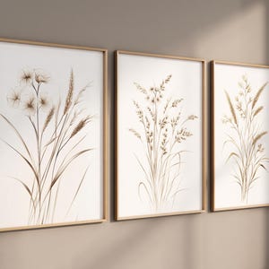 Arte de pared botánico beige / Impresiones de líneas florales neutras / Decoración minimalista natural / Arte de pared moderno para sala de estar / Impresiones de plantas bohemias