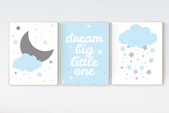 Dream Big little one,  Blue Nursery Decor, Boy Nursery Decor, Nursery Print, baby boy nursery wall art, baby room decor, blue gray nursery