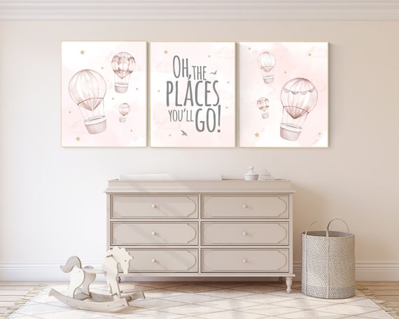 Blush nursery wall art, Nursery decor girl, hot air balloon nursery, blush pink nursery, nursery decor woodland animals, hot air balloon