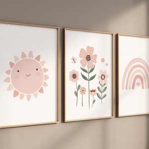 Boho Nursery Prints: Rainbow, Sunshine, Flowers, Girl Room Decor