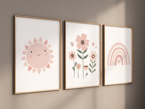 Boho nursery, rainbow nursery, sunshine nursery decor, Girl bedroom art, flower print, girls room decor, blush nursery, baby girl wall art