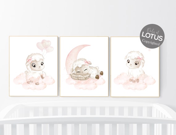 Nursery decor lambs, sheep nursery, girl nursery, blush nursery, girls room decor, sheep print for nursery, nursery wall art, lamb nursery