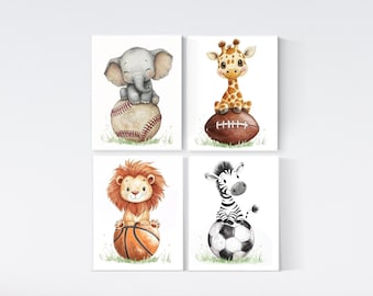 Sport Safari Kinderzimmer Kunst: Baby Boy Tierdrucke