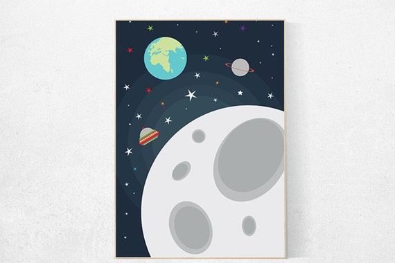 Space nursery decor, space themed nursery, outer space nursery wall art, baby boy, moon print, playroom decor kids room decor nursery prints