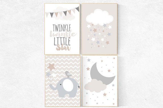 Gender neutral nursery, Twinkle twinkle little star, beige and cream, cloud Nursery, Nursery Decor, Gray Beige gender neutral baby shower