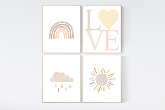 Nursery decor rainbow, neutral Rainbow Wall Art, rainbow Print Set, Cloud Rainbow Sun, Rainbow Wall Art, gender neutral, Watercolor Rainbow