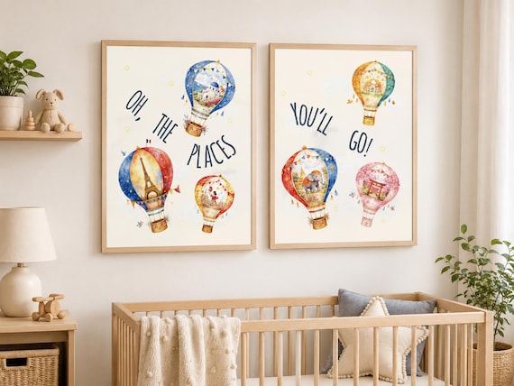 Hot Air Balloon Nursery Print: Custom design, travel theme