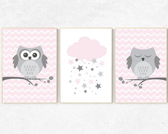 Pink nursery decor, Owl nursery wall art, baby girl room decor, owl nursery decor, baby girl nursery decor, nursery girl decor, nursery girl