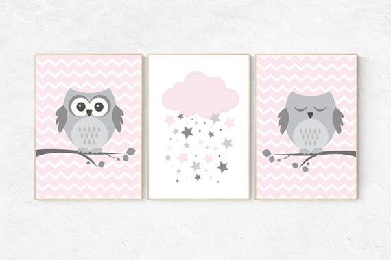 Pink nursery decor, Owl nursery wall art, baby girl room decor, owl nursery decor, baby girl nursery decor, nursery girl decor, nursery girl