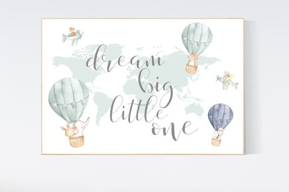 Nursery decor neutral, green, sage green wall art, gender neutral nursery decor, baby room decor, nursery prints neutral, hot air balloon