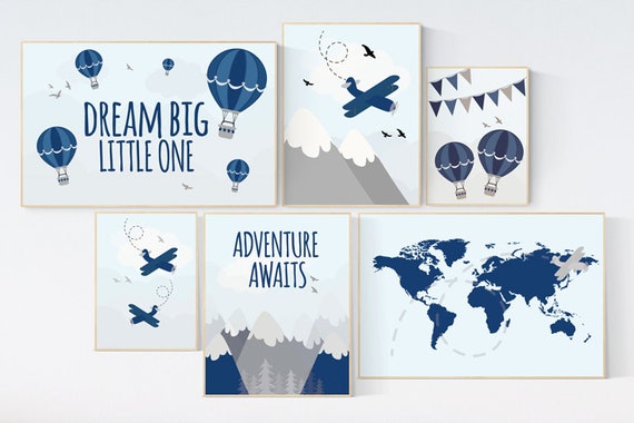 Adventure nursery decor, nursery decor boy adventure, nursery decor boy airplane, world map nursery, adventure awaits, dream big little one