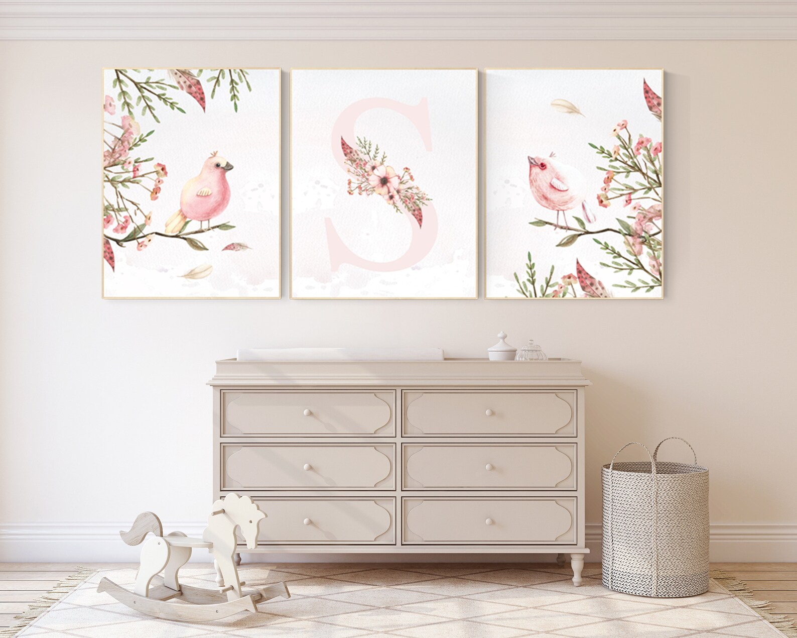 Nursery Decor Girl Floral Nursery Wall Art Birds Nursery Etsy
