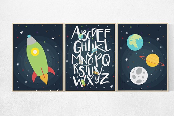 Space Nursery Decor, alphabet nursery Art, alphabet letters, outer space nursery wall art, Boy Nursery Space Decor, toddler, nursery set