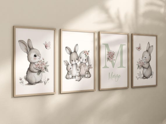 Bunny Floral Watercolor Nursery Print: Wildflower Decor