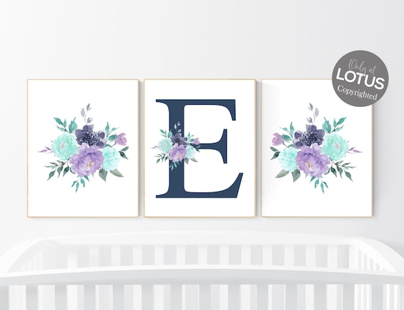 Nursery decor girl boho, nursery decor girl floral, floral nursery decor, flower nursery decor, purple teal nursery, girl nursery decor