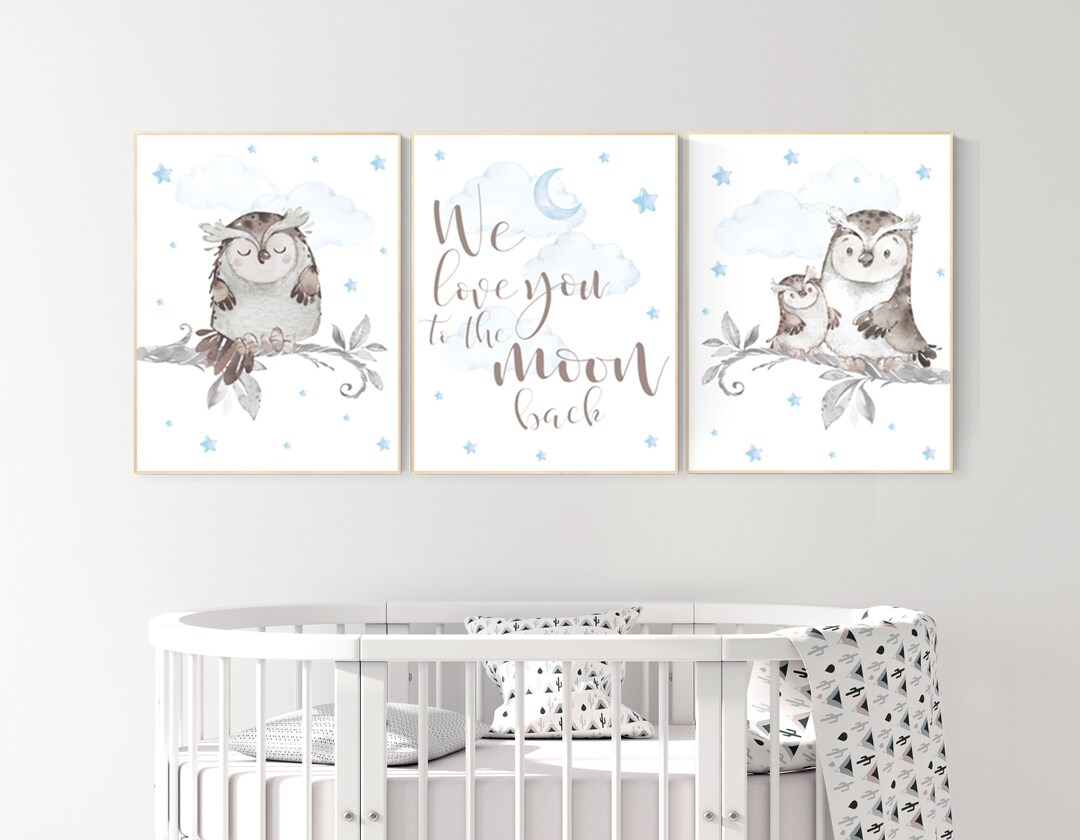 Nursery Decor Owl, Owl Nursery, Nursery Wall Art Boy, Owl Print Nursery ...