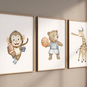 Sports nursery decor, Baby Animals Sport, Baby boy sports nursery, Safari nursery, baseball, football, basketball nursery, animal sports